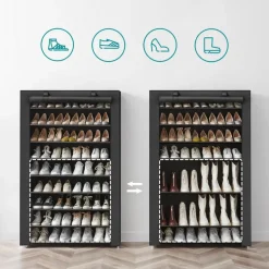 Kledingopbergers-Merkloos XXL Extra Groot Schoenenrek met 10 Niveaus - tot 54 Paar Schoenen - Zwart