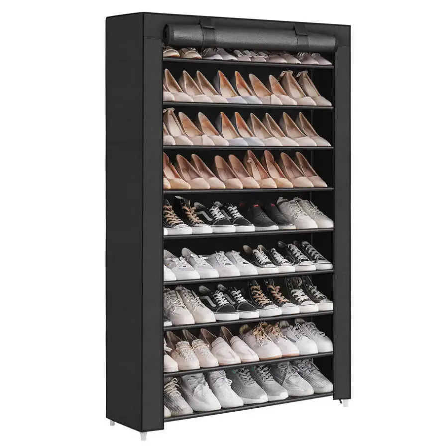 Kledingopbergers-Merkloos XXL Extra Groot Schoenenrek met 10 Niveaus - tot 54 Paar Schoenen - Zwart