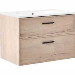 Leen Bakker YELCHO - Wandgemonteerd meubel met wasbak - Lichtbruin - MDF