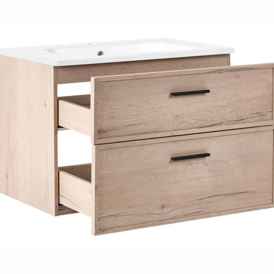 Leen Bakker YELCHO - Wandgemonteerd meubel met wasbak - Lichtbruin - MDF
