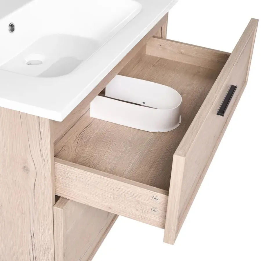 Leen Bakker YELCHO - Wandgemonteerd meubel met wasbak - Lichtbruin - MDF