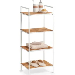 Zeller Badkamerkastje - 4 planken - wit - hout - 39 x 95 cm