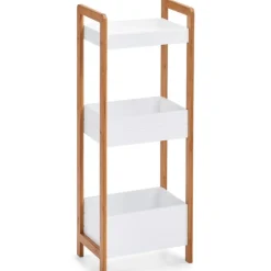 Hoge Kasten-Zeller Badkamerkastje - hout - 3 planken - wit/bruin - 28 x 74 cm
