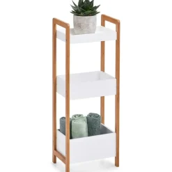 Hoge Kasten-Zeller Badkamerkastje - hout - 3 planken - wit/bruin - 28 x 74 cm