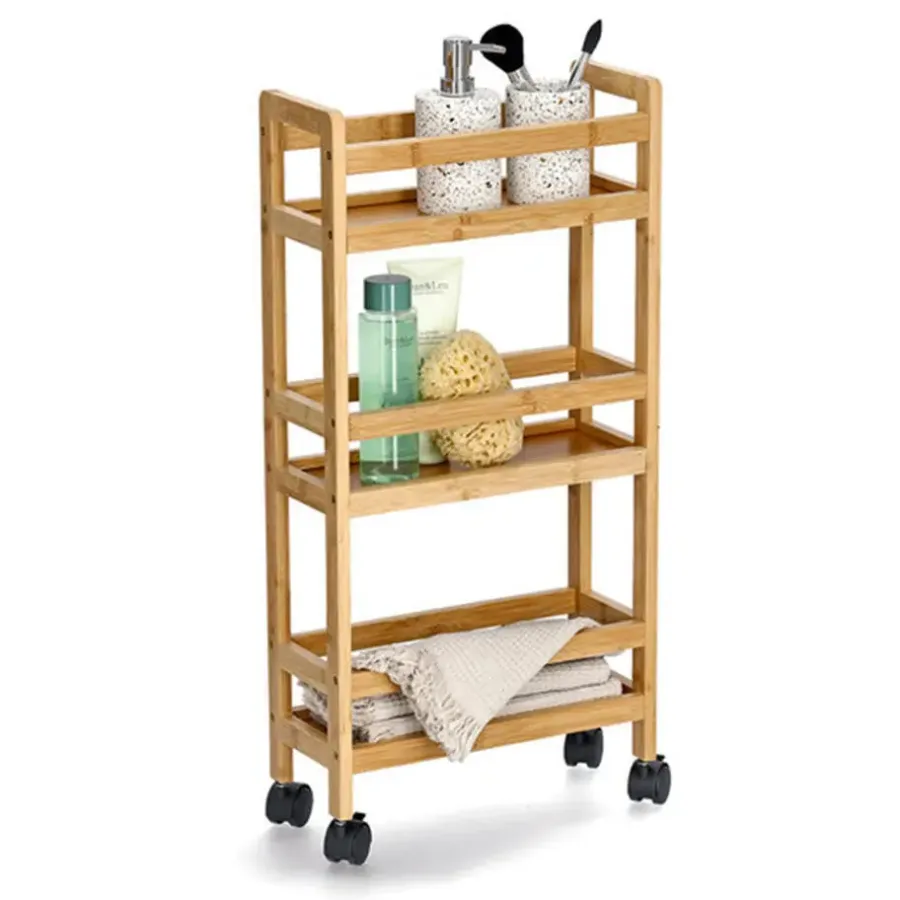 Trolleys-Zeller Keuken Trolley - met 3 niveaus - bruin - bamboe hout
