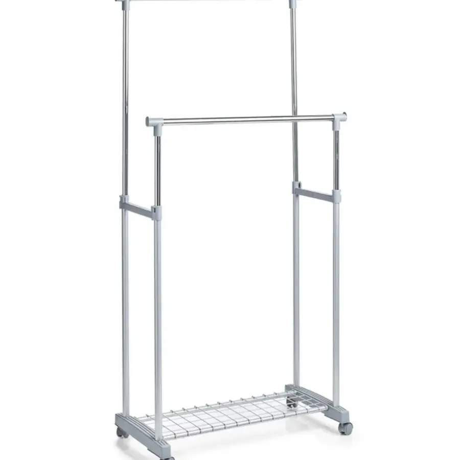 Kledingopbergers|Kledingrekken-Zeller Kledingrek - dubbele stang - verrijdbaar - 107 cm