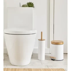 Zeller Pedaalemmer - 3L - wit - metaal en bamboe - 24 cm - toilet
