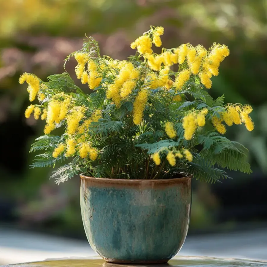 Plant in a Box Zilveracacia - Set van 3 - Mimosa dealbata - Hoogte 25-40cm - ⌀9cm