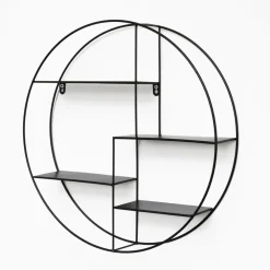 IVOL Zwart metalen wandrek met 4 plankjes - Rond - 50x10 cm
