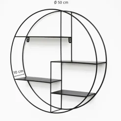 IVOL Zwart metalen wandrek met 4 plankjes - Rond - 50x10 cm