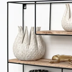 Wandrekken-IVOL Zwart metalen wandrek met 4 houten plankjes - Rechthoek - 55x45x11 cm