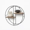 Wandrekken-IVOL Zwart metalen wandrek met 2 houten plankjes - Rond - 37x10 cm