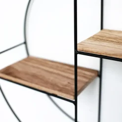 Wandrekken-IVOL Zwart metalen wandrek met 2 houten plankjes - Rond - 37x10 cm