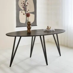 Industriële Eettafels|Ovale Eettafels-Dimehouse Zwart ovale eettafel Cesar 170x90 cm - Mangohout - Zwart