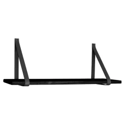 Wandrekken-House Nordic Zwarte wandplank met leren riemen - 120x20 cm