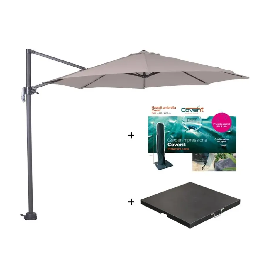 Parasols-Garden Impressions Zweefparasol Hawaii S - met voet en hoes - Zand - 300 cm