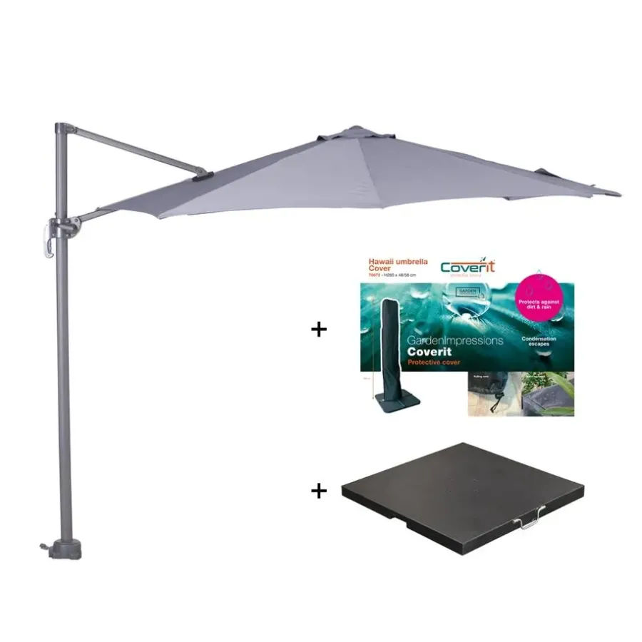 Garden Impressions Zweefparasol Hawaii S - met voet en hoes - Lichtgrijs - 300 cm