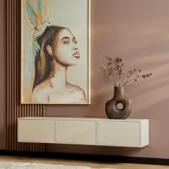 Tv Meubels-StarFurn Zwevend Tv-Meubel Beige Mangohout - 160x35x30cm - 3 Deuren - Vision