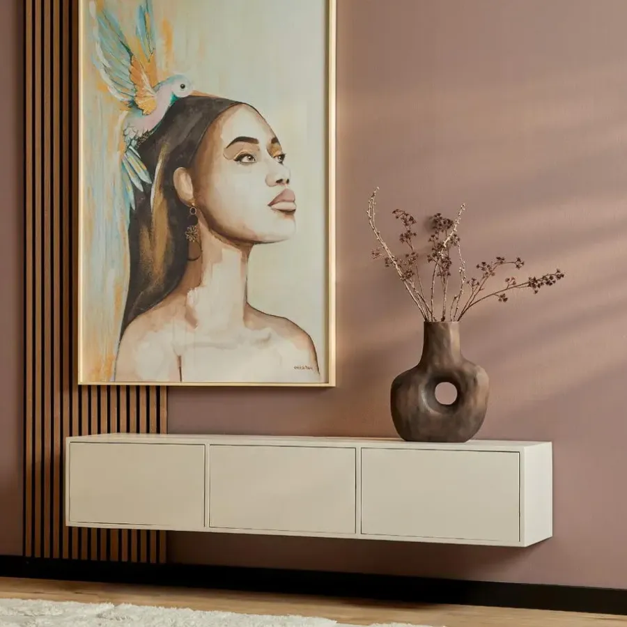 Tv Meubels-StarFurn Zwevend Tv-Meubel Beige Mangohout - 160x35x30cm - 3 Deuren - Vision