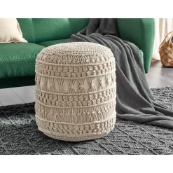 Poefen-Beliani THAKOT - Poef - Beige - 45 x 45 x 45 cm - Katoen